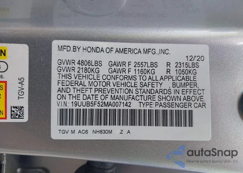 2021 Acura Tlx A-Spec Package from USA, damaged, VIN 19UUB5F52MA007142